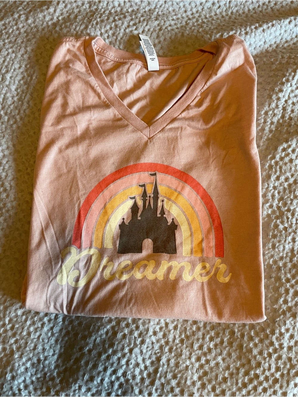 Disney Dreamer Castle Tee – Bella + Canvas Peach V-Neck Size L